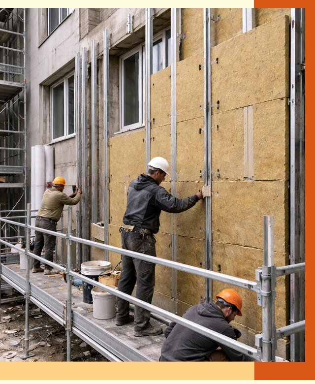 Утепление вентилируемого фасада в Кимовске от 5772 руб/м2 — монтаж и утепление вентфасад | ТепломастерКмв